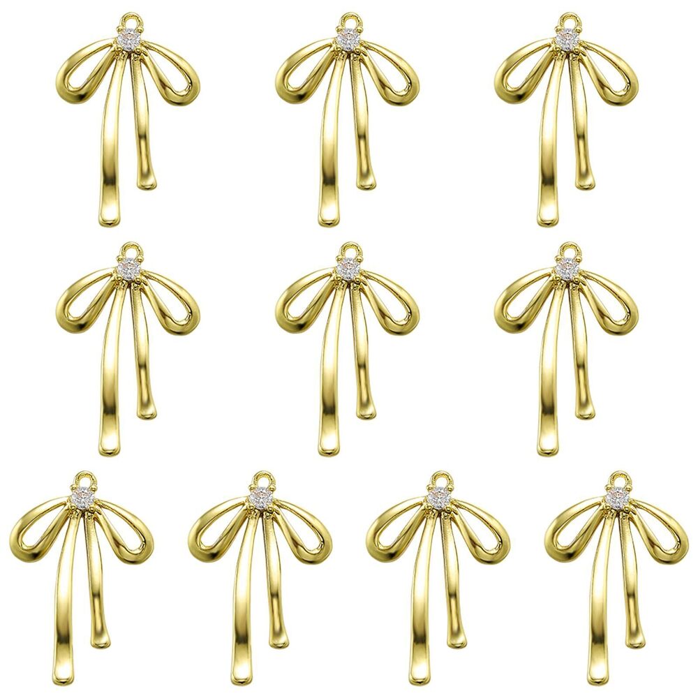 1916 10 Pieces Bow Charms for Jewelry Making Gold Bulk Cute Alloy